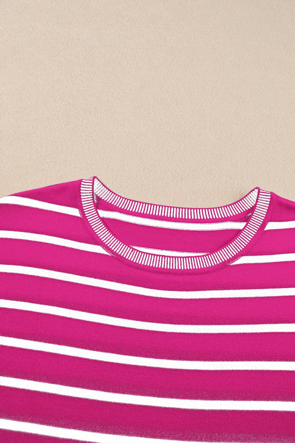 Rose Stripe Knitted Dolman T-Shirt: Effortlessly Elegant with a Touch of Edge