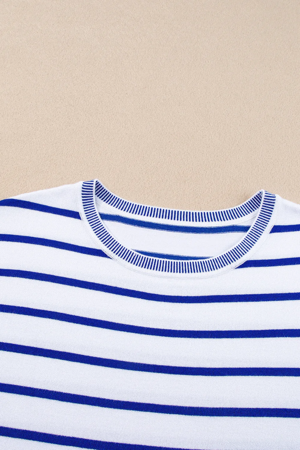 Rose Stripe Knitted Dolman T-Shirt: Effortlessly Elegant with a Touch of Edge