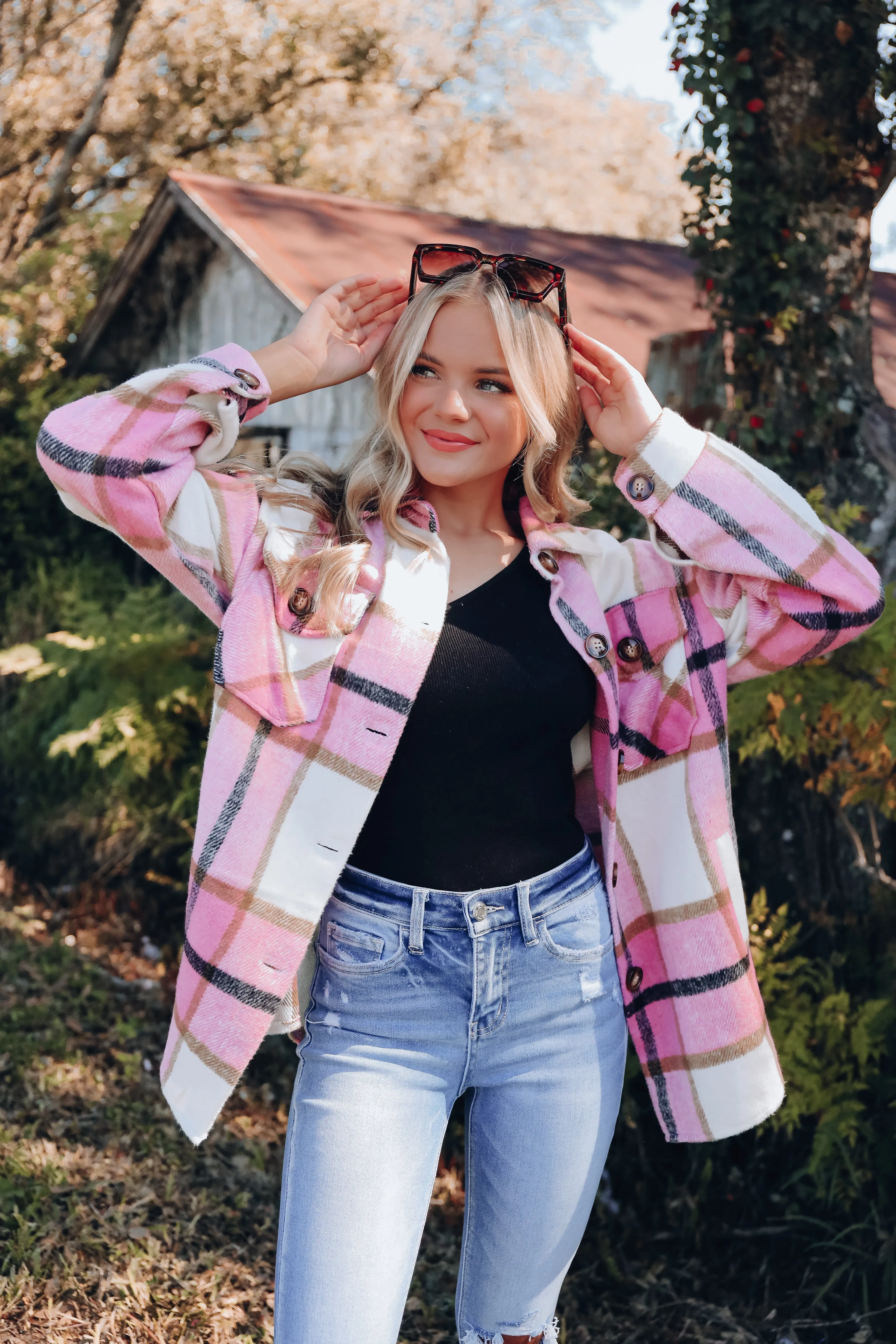 Rosetta Plaid Brushed Jacket - Pink