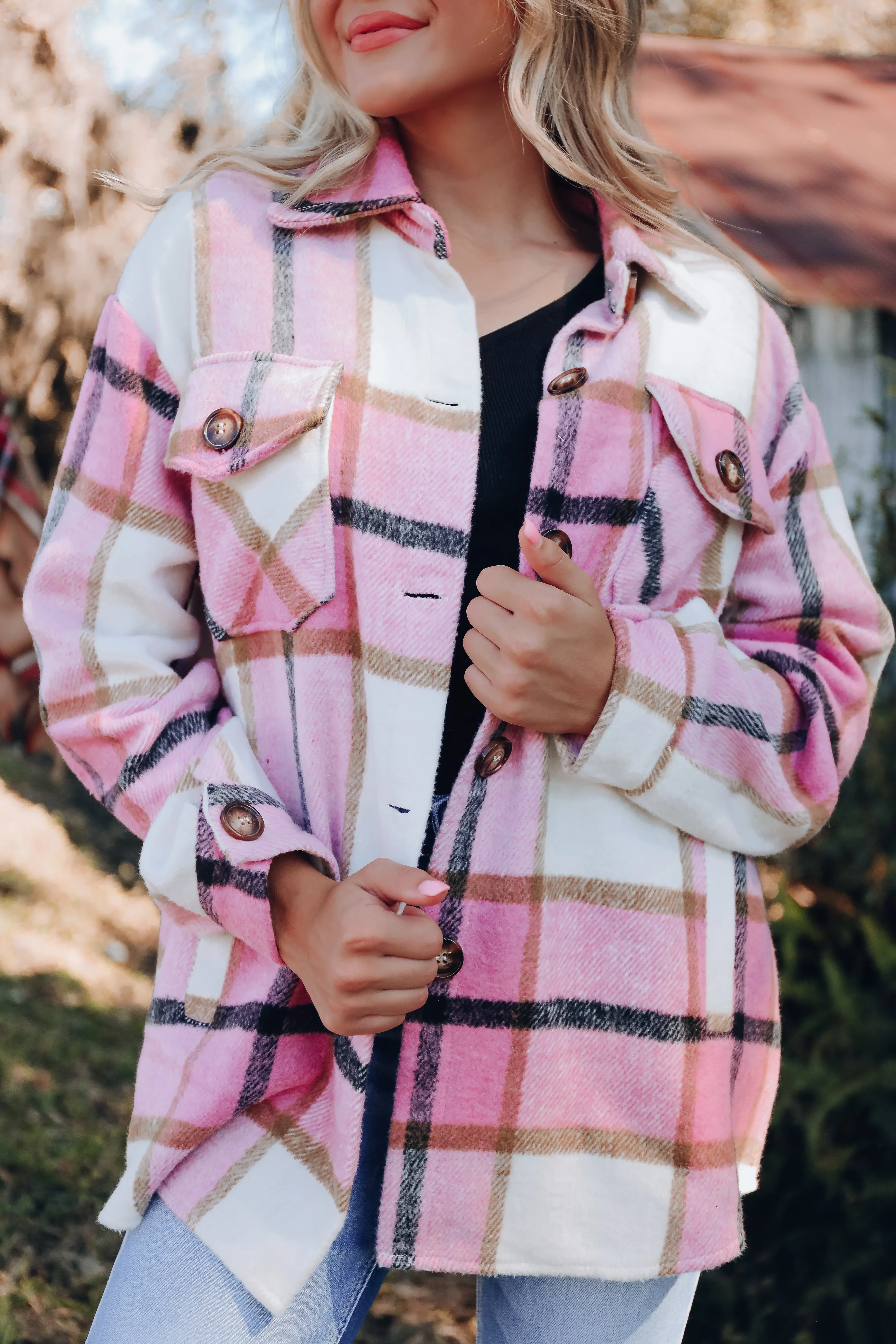 Rosetta Plaid Brushed Jacket - Pink