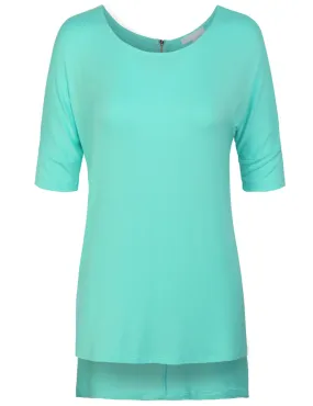 Round Neck Dolman Sleeve Casual Tunic Top with Zipper Details