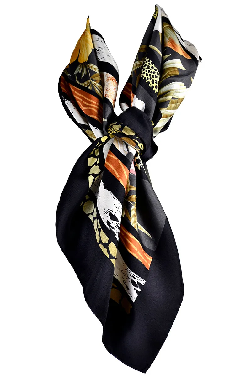 Salvatore Ferragamo Vintage Silk Hibiscus Animal Print Scarf