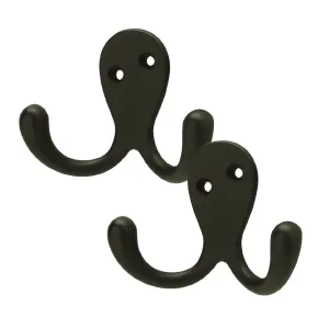 Satin Black Double Robe Coat Hooks