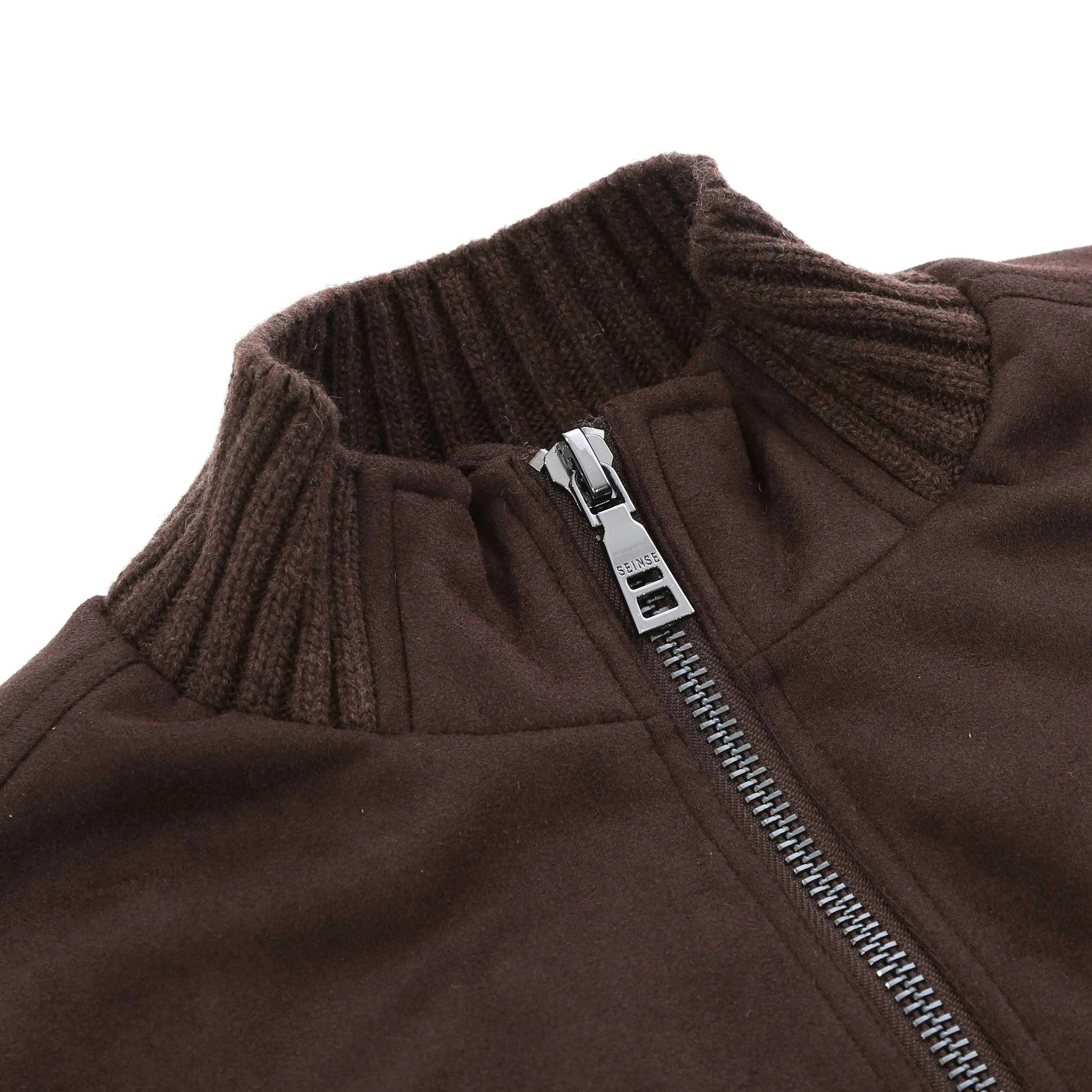 Seinse Faux Suede Zip Knit Jacket in Moro Brown