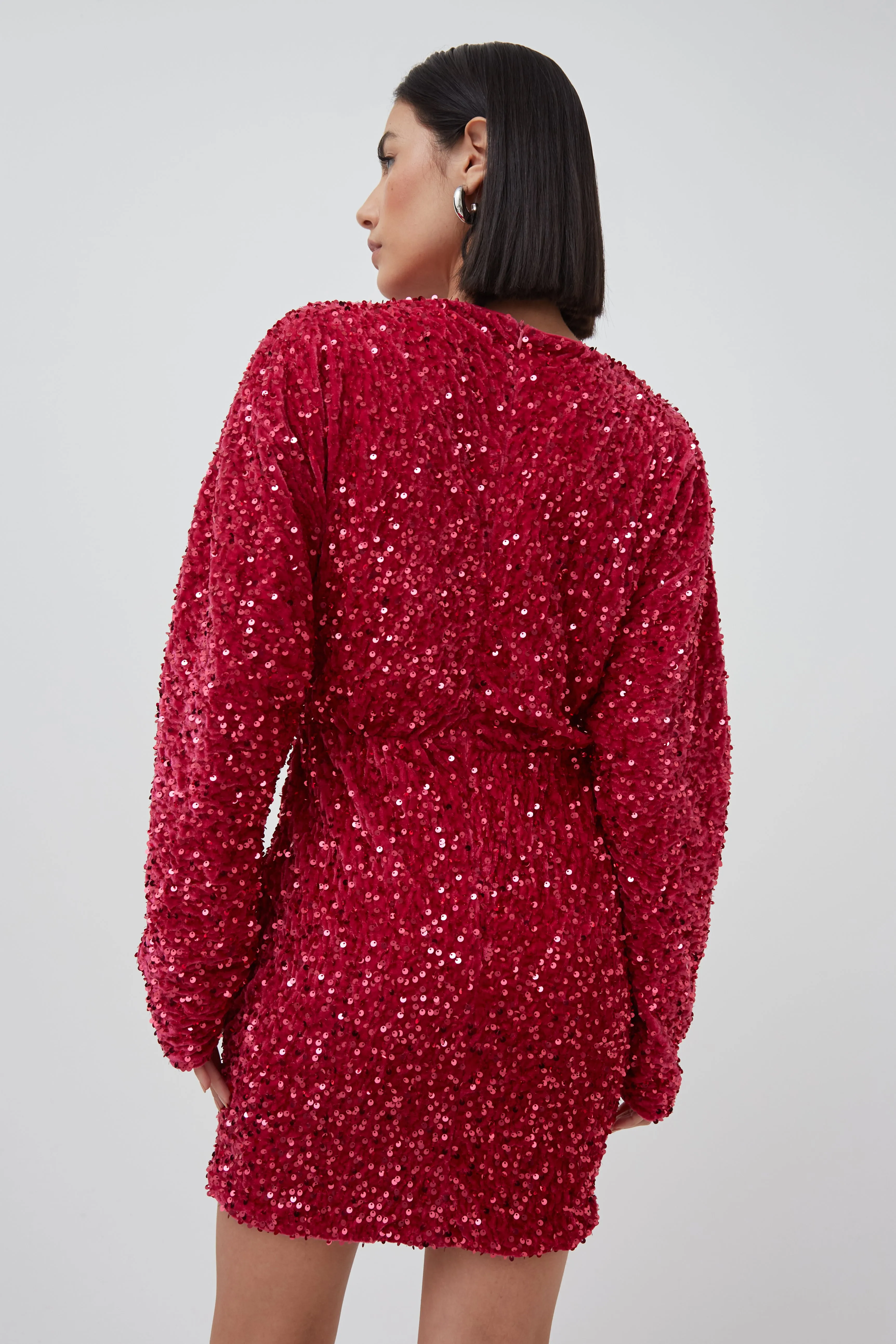 SEQUIN BLOUSON SLEEVE MINI DRESS