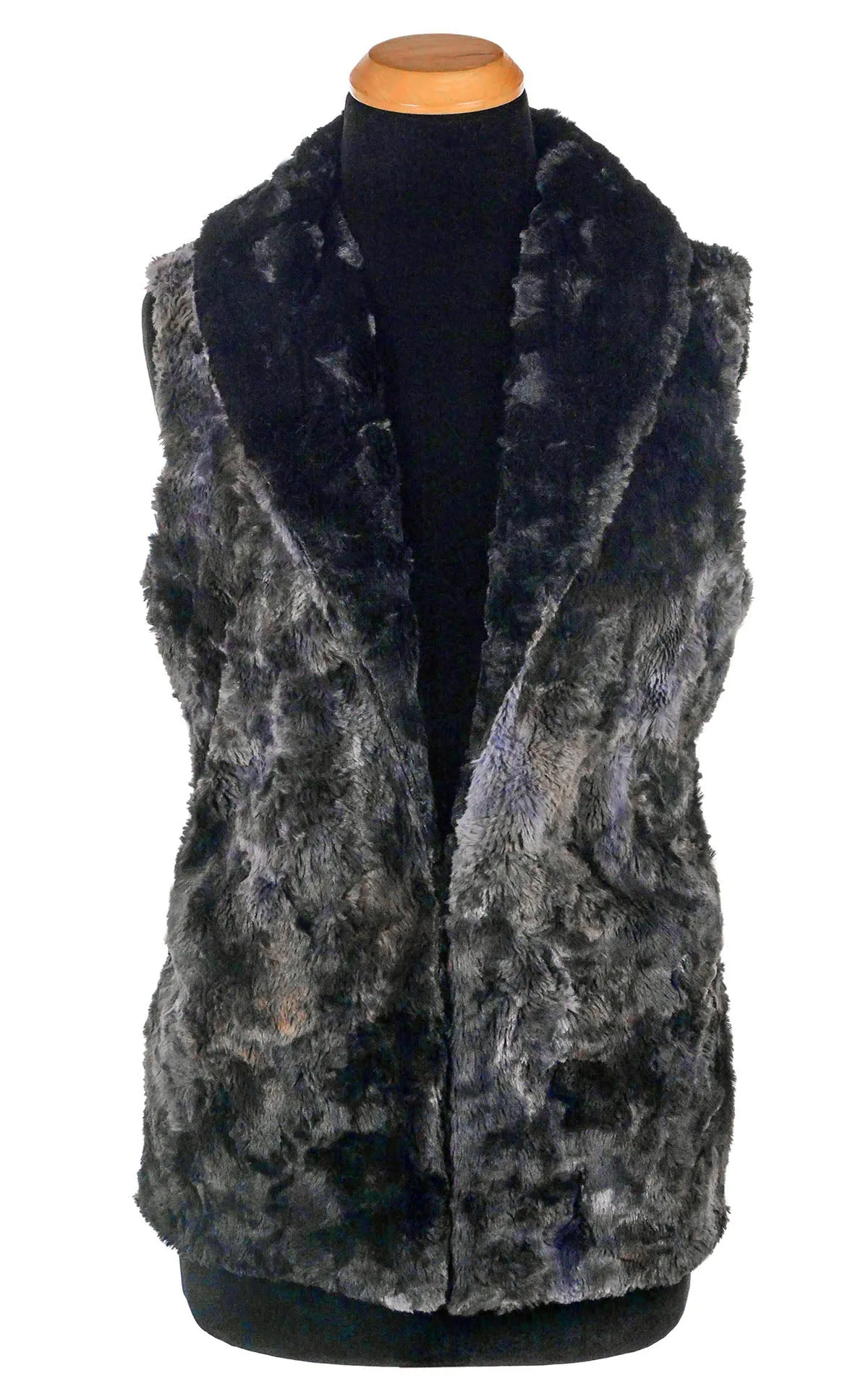 Shawl Collar Vest, Reversible less pockets - Luxury Faux Fur in Highland Skye with Assorted Faux Furs