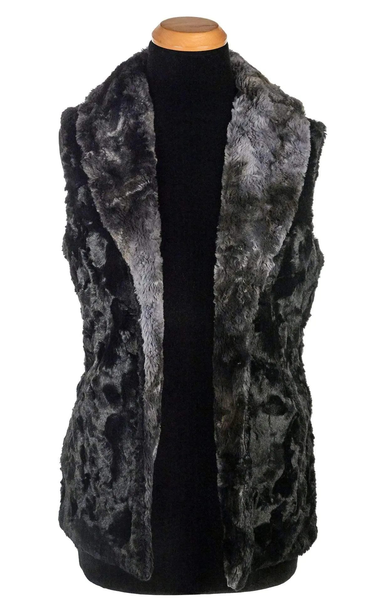 Shawl Collar Vest, Reversible less pockets - Luxury Faux Fur in Highland Skye with Assorted Faux Furs