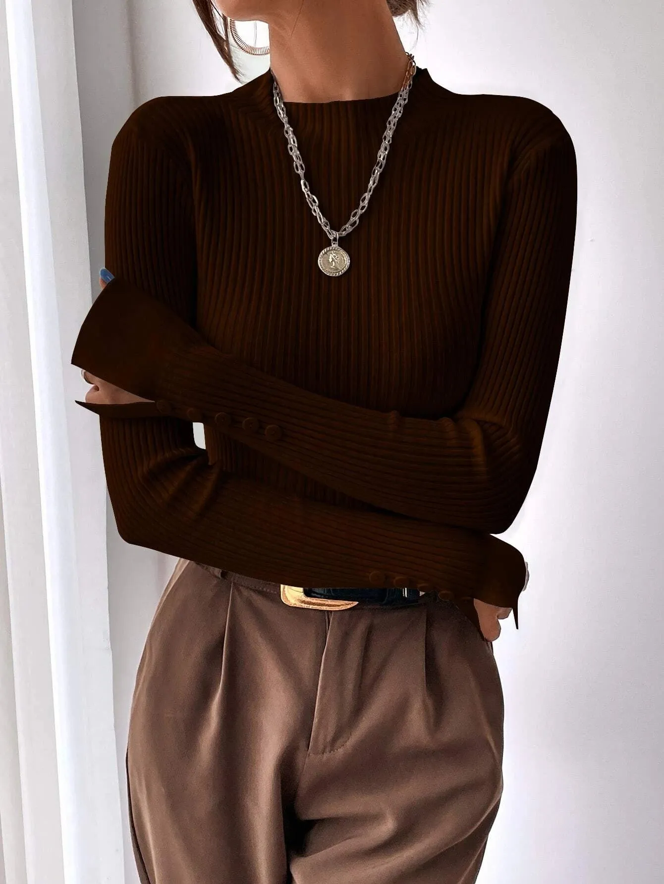 Shein Split Cuff Ribbed Knit Sweater