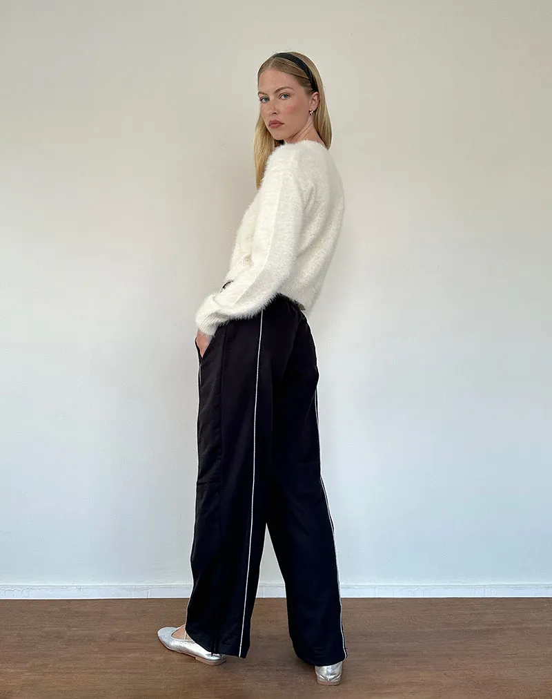 Shobi Wide Leg Jogger in Black with Grey Piping