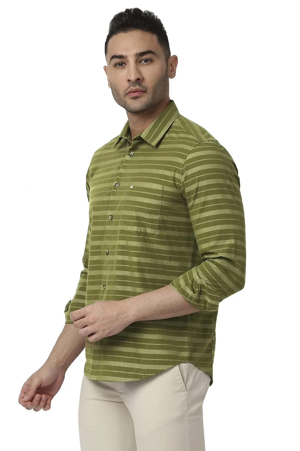 Slim Fit Cotton Weft Stripe Shirt