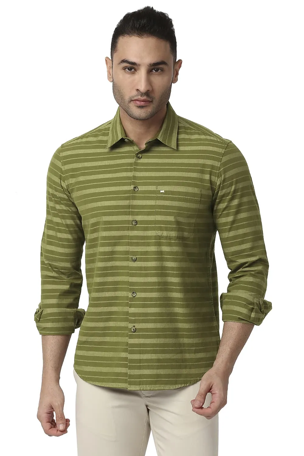 Slim Fit Cotton Weft Stripe Shirt