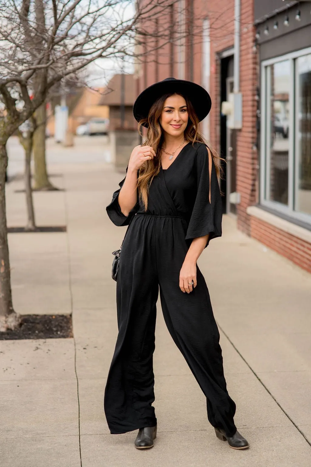 Slit Sleeve Wrap Jumpsuit