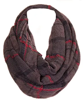 Soft Grey Multi Plaid Infinity Loop Scarf