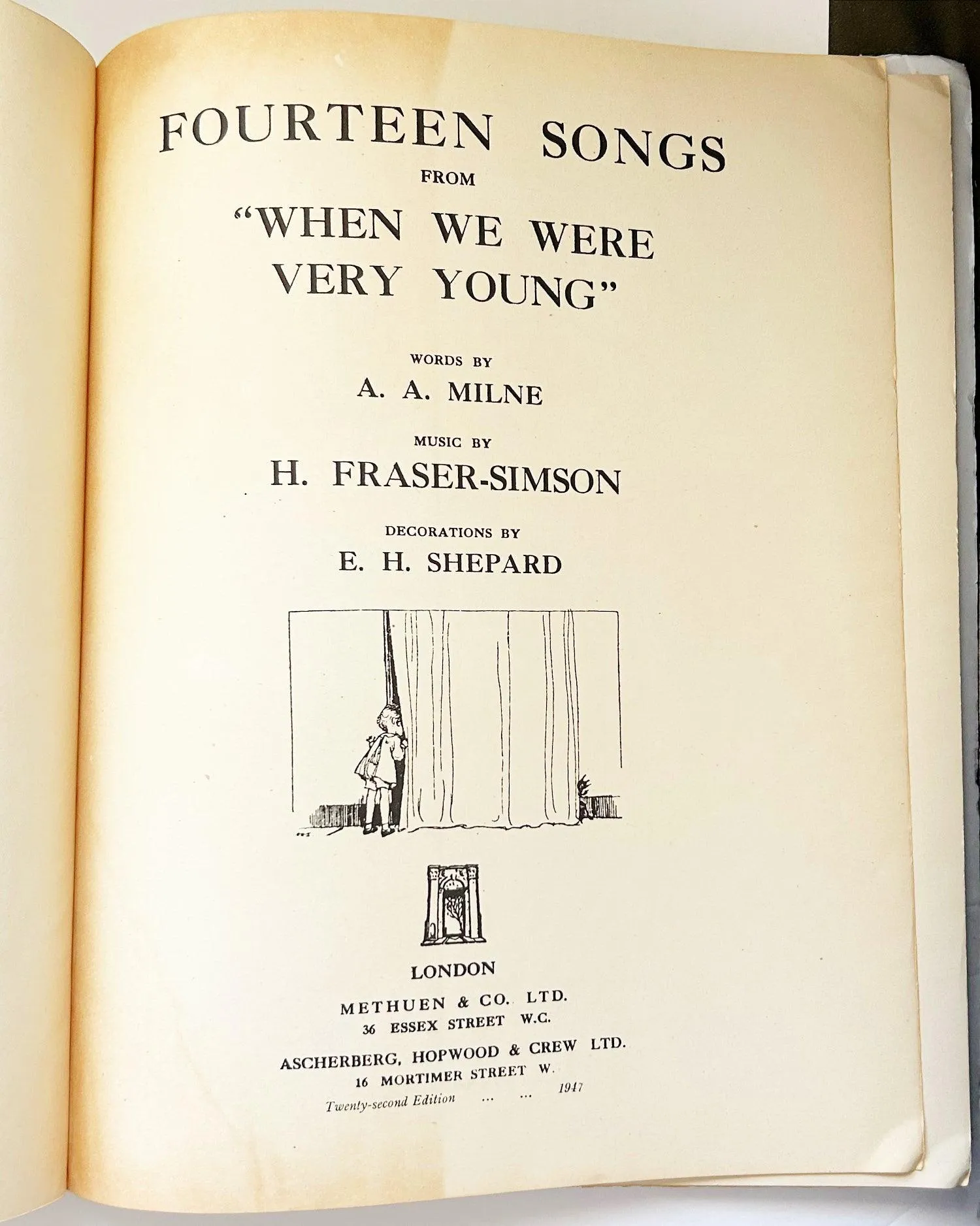 Songs from “When We Were Very Young” by A.A. Milne (1947) Music Book