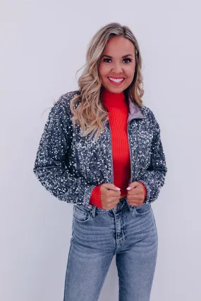 Sophie Sequin Cropped Jacket - Grey