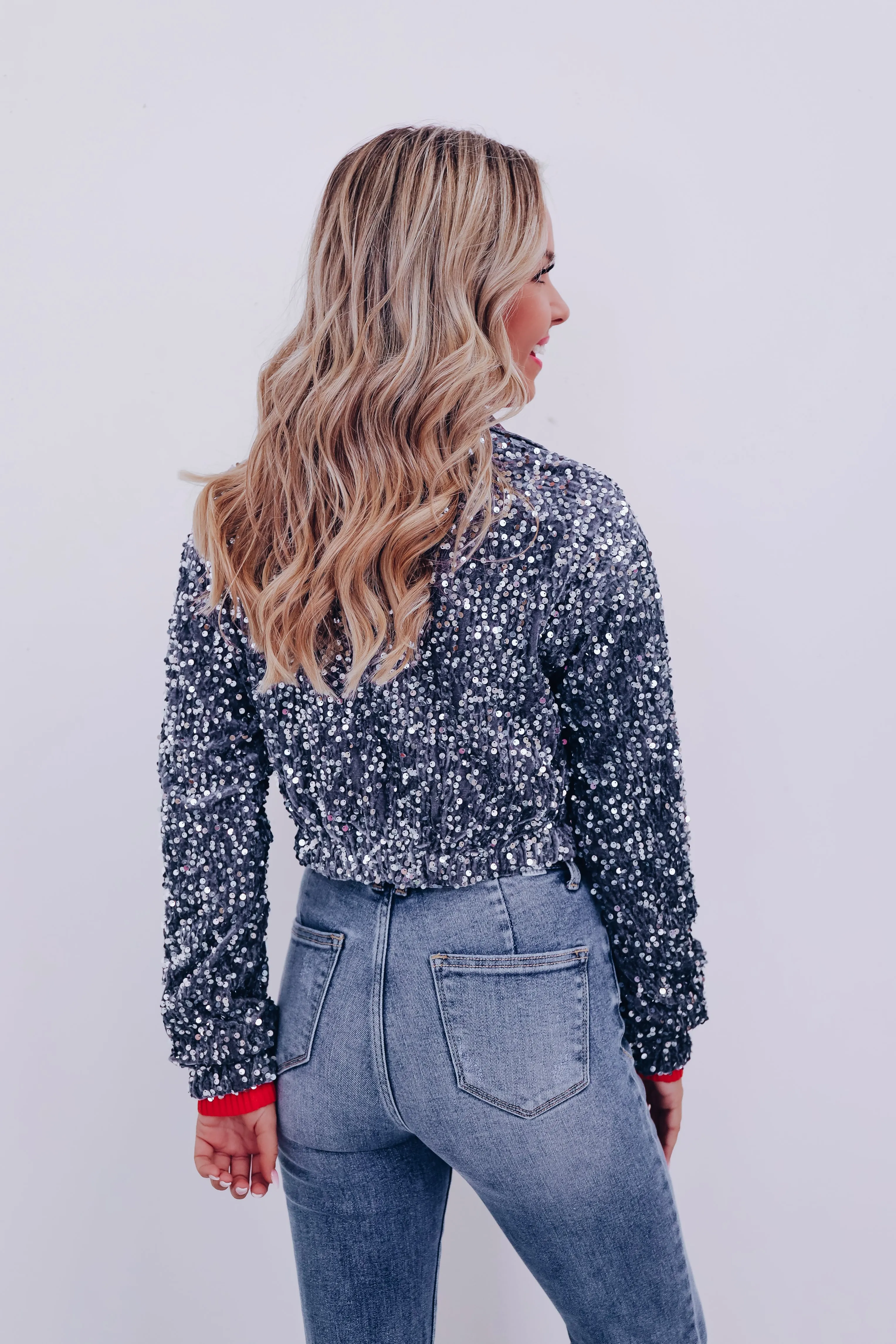 Sophie Sequin Cropped Jacket - Grey