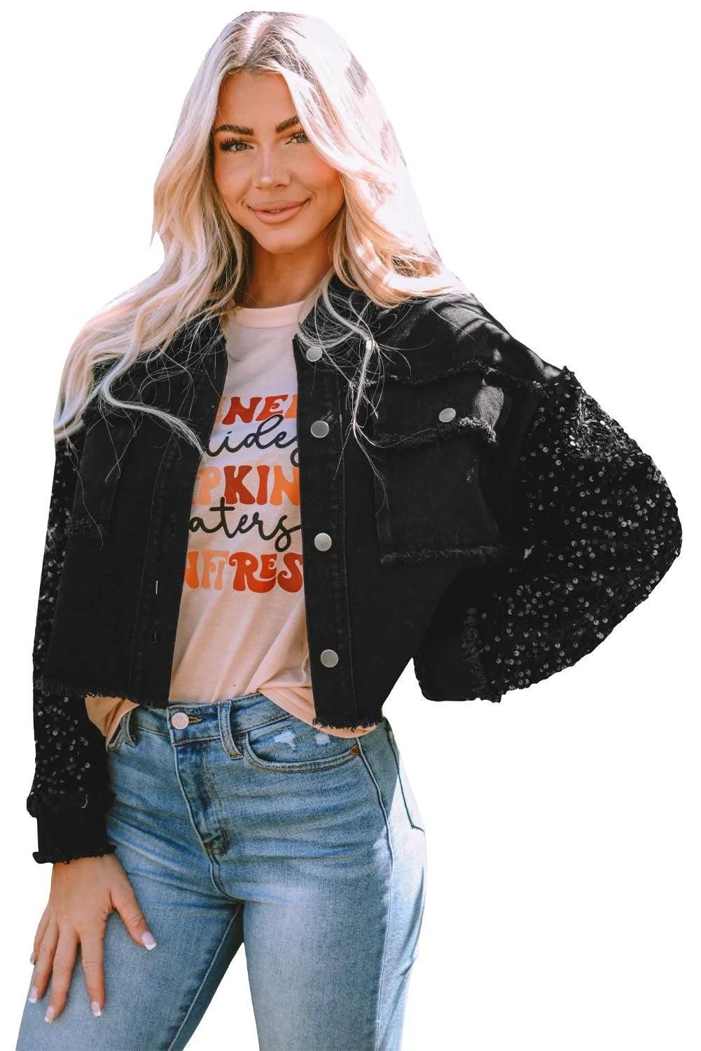 Sparkle Black Sequin Denim Jacket