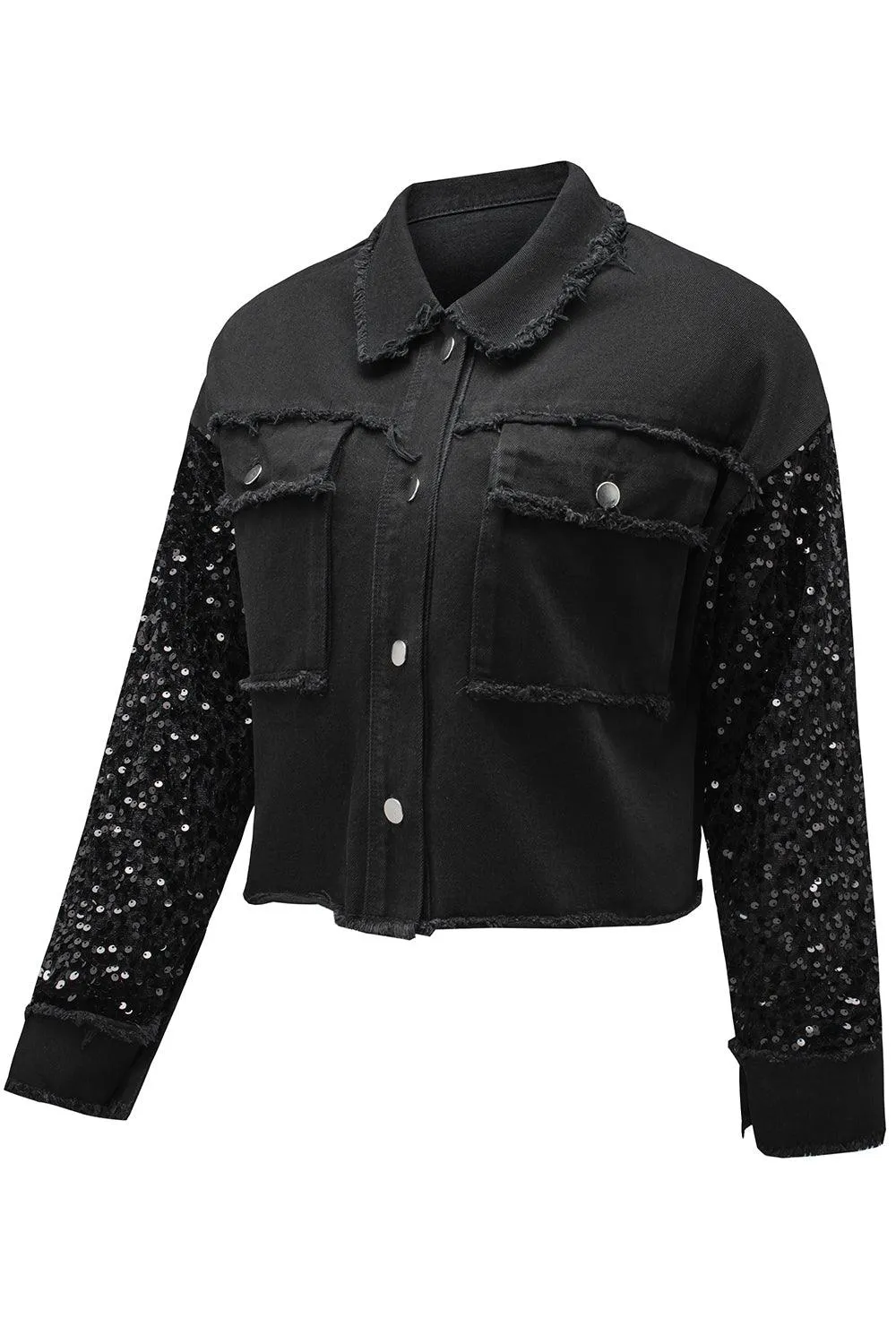 Sparkle Black Sequin Denim Jacket