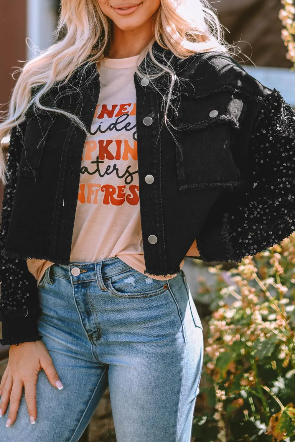 Sparkle Black Sequin Denim Jacket