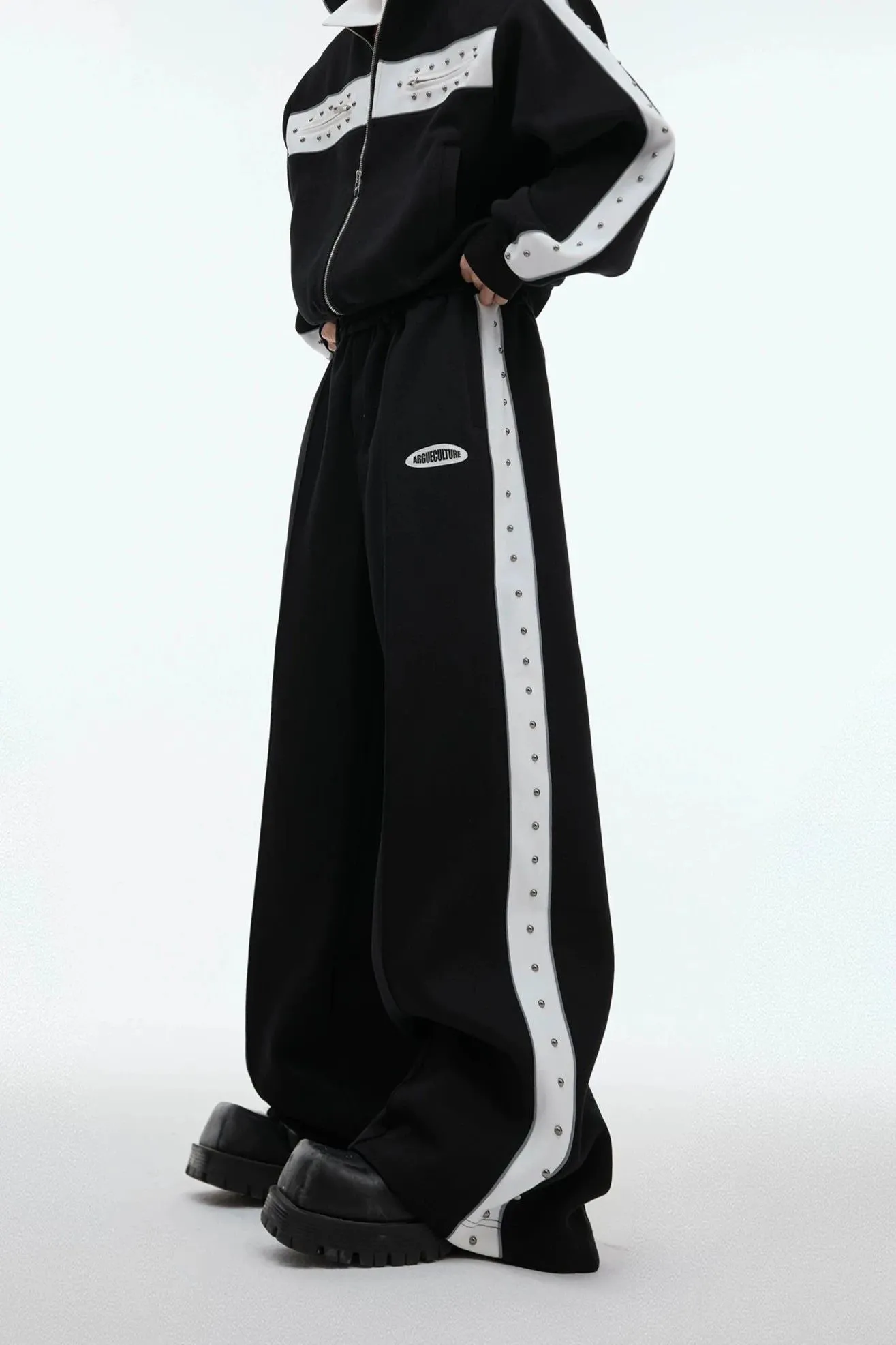 Sporty Contrast Block Jacket & Sweatpants Set