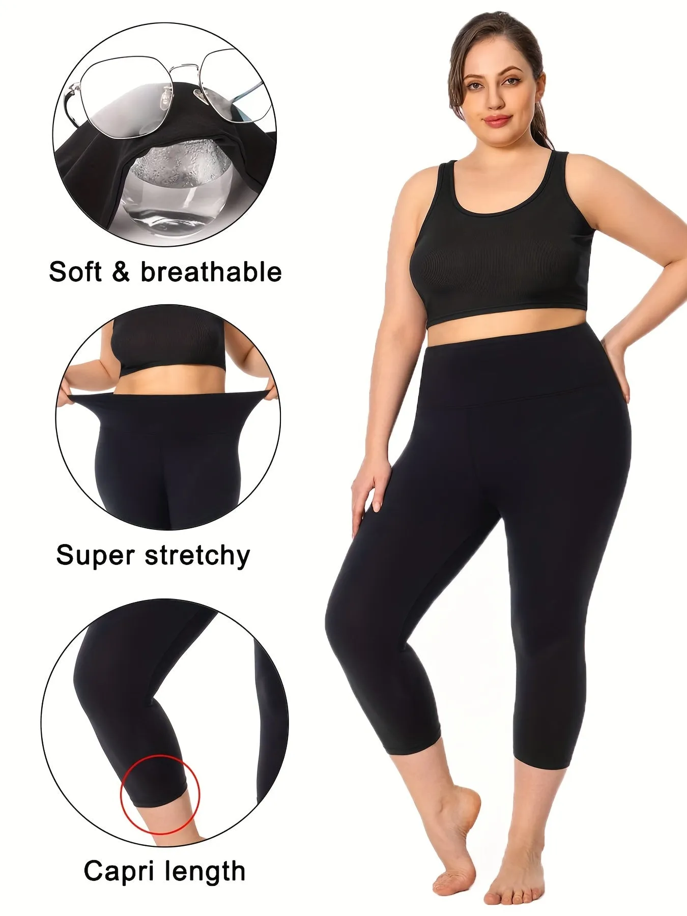 Streamlined Fitness Women's Plus Solid Pipping High Rise Skinny Capri Sports Leggings