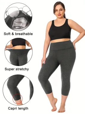 Streamlined Fitness Women's Plus Solid Pipping High Rise Skinny Capri Sports Leggings