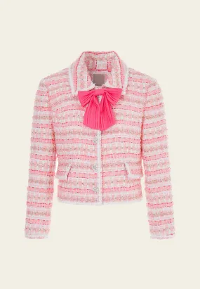 Stripe Tweed Pussy-bow Cropped Jacket