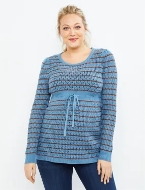 Striped Pointelle Maternity Sweater in Provincial Blue / Na