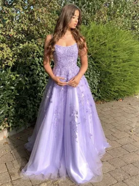 Stylish Purple Lace Long Prom, Purple Formal Evening