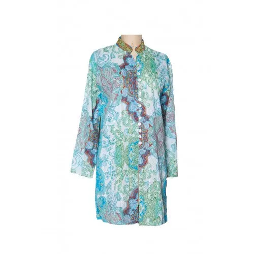 Sujana Panel Tunic Top in Aqua Green