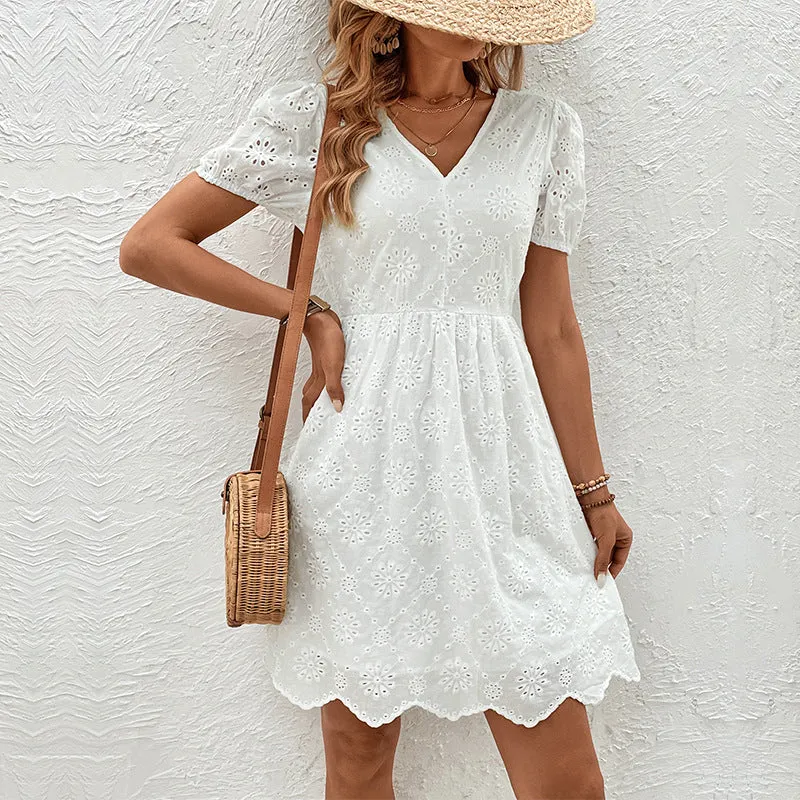 Summer New Cross-border V-neck White Dress