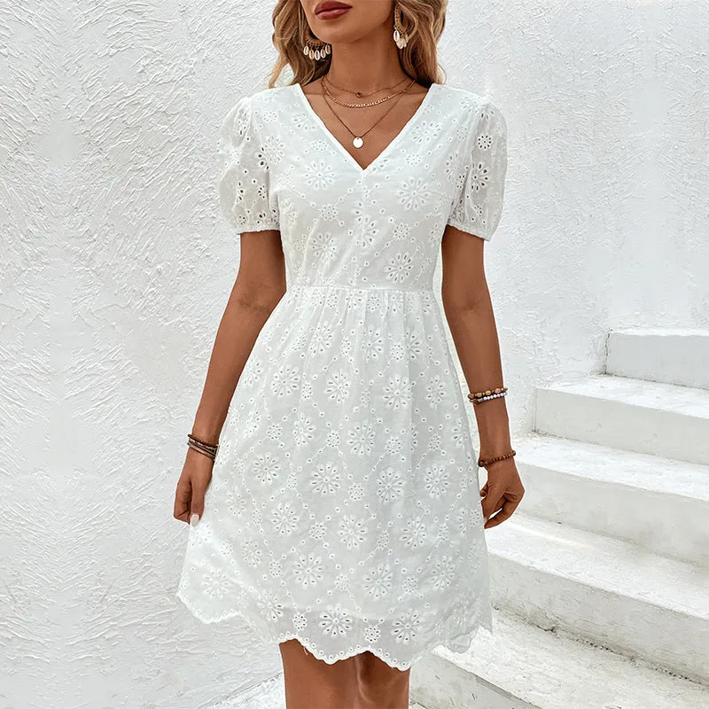 Summer New Cross-border V-neck White Dress