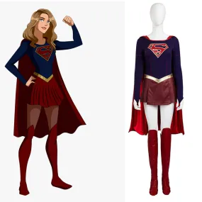 Supergirl Costume Kara Zor-El Kara Kent Cosplay Superhero Jumpsuit Women With Cloak