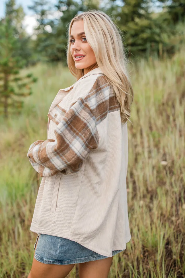 Talking My Language Beige and Brown Plaid Sleeve Shacket FINAL SALE