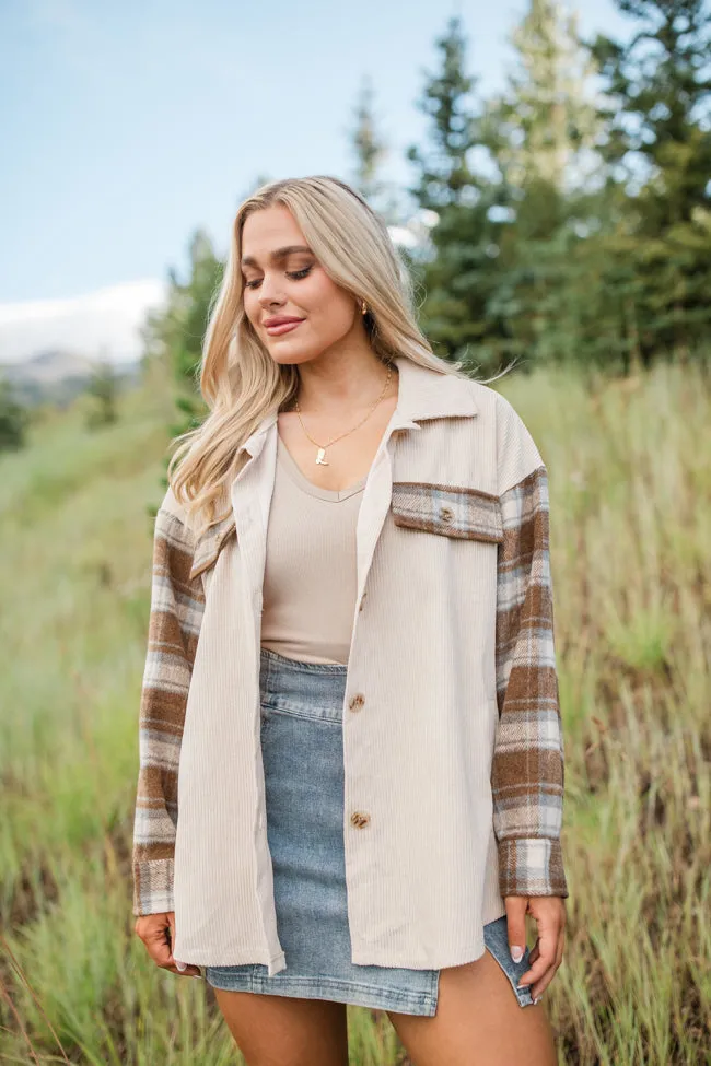 Talking My Language Beige and Brown Plaid Sleeve Shacket FINAL SALE