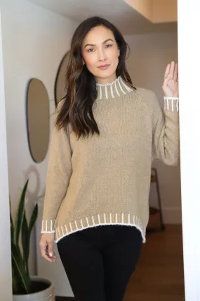 Tan One Size Sweater with Stitching