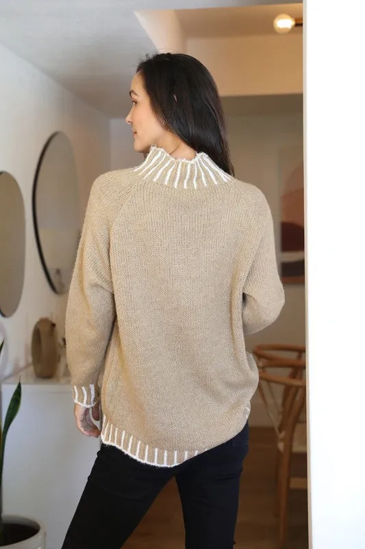 Tan One Size Sweater with Stitching