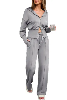 TEEK - Charcoal Zip Hoodie and Drawstring Pants Active Set