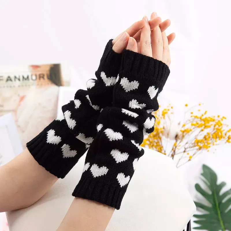 'The Heart' Black Fingerless Arm Warmers