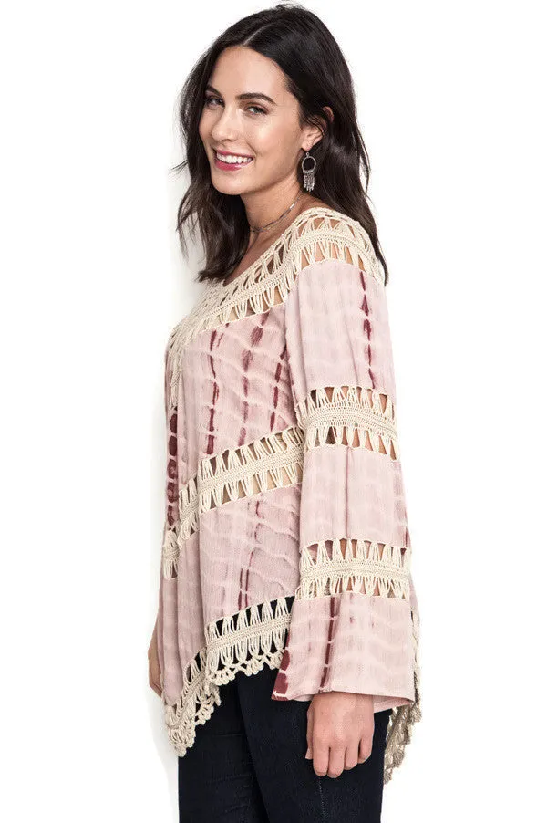 Tie Dye Crochet Knit Tunic, Pink