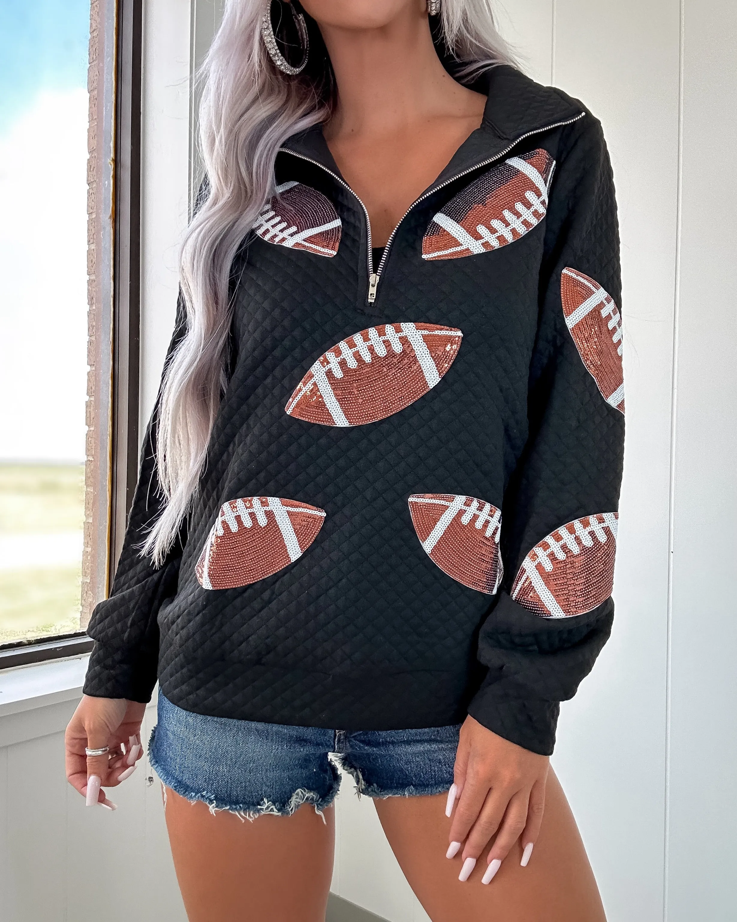 Touchdown Sparkle Football Pullover - Black