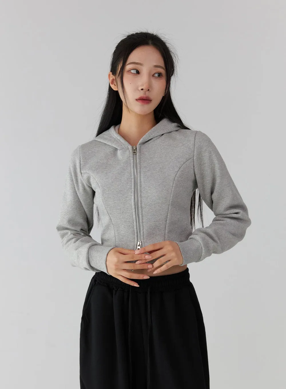 Two-Way Zip-Up Crop Hoodie CD322