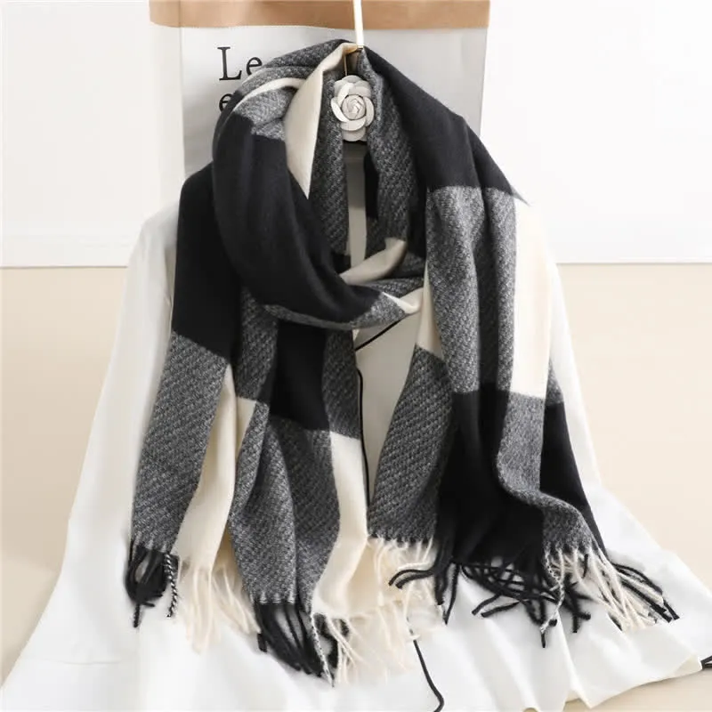 Unisex Fringed Plaid Striped Winter Warm Scarf