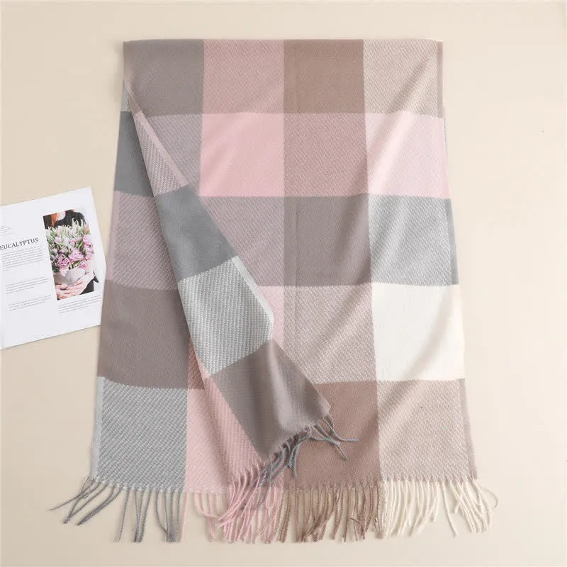 Unisex Fringed Plaid Striped Winter Warm Scarf