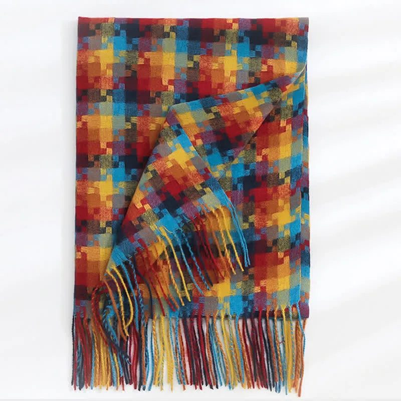 Unisex Multicoloured Jigsaw Shaped Fringe Soft Scarf