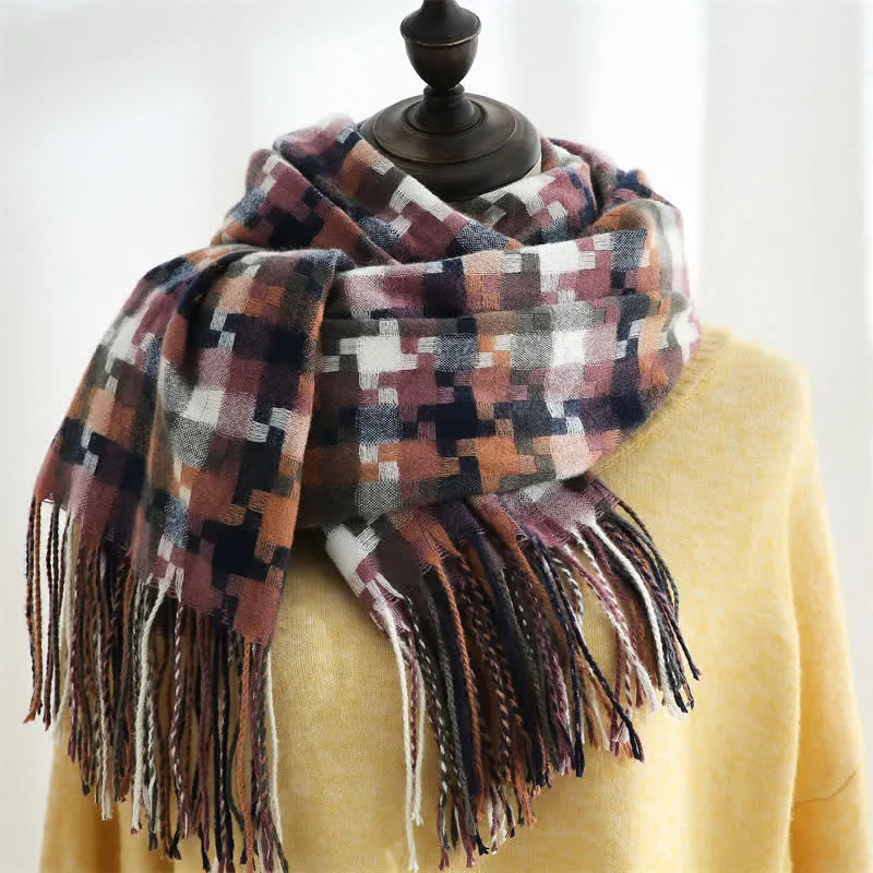 Unisex Multicoloured Jigsaw Shaped Fringe Soft Scarf