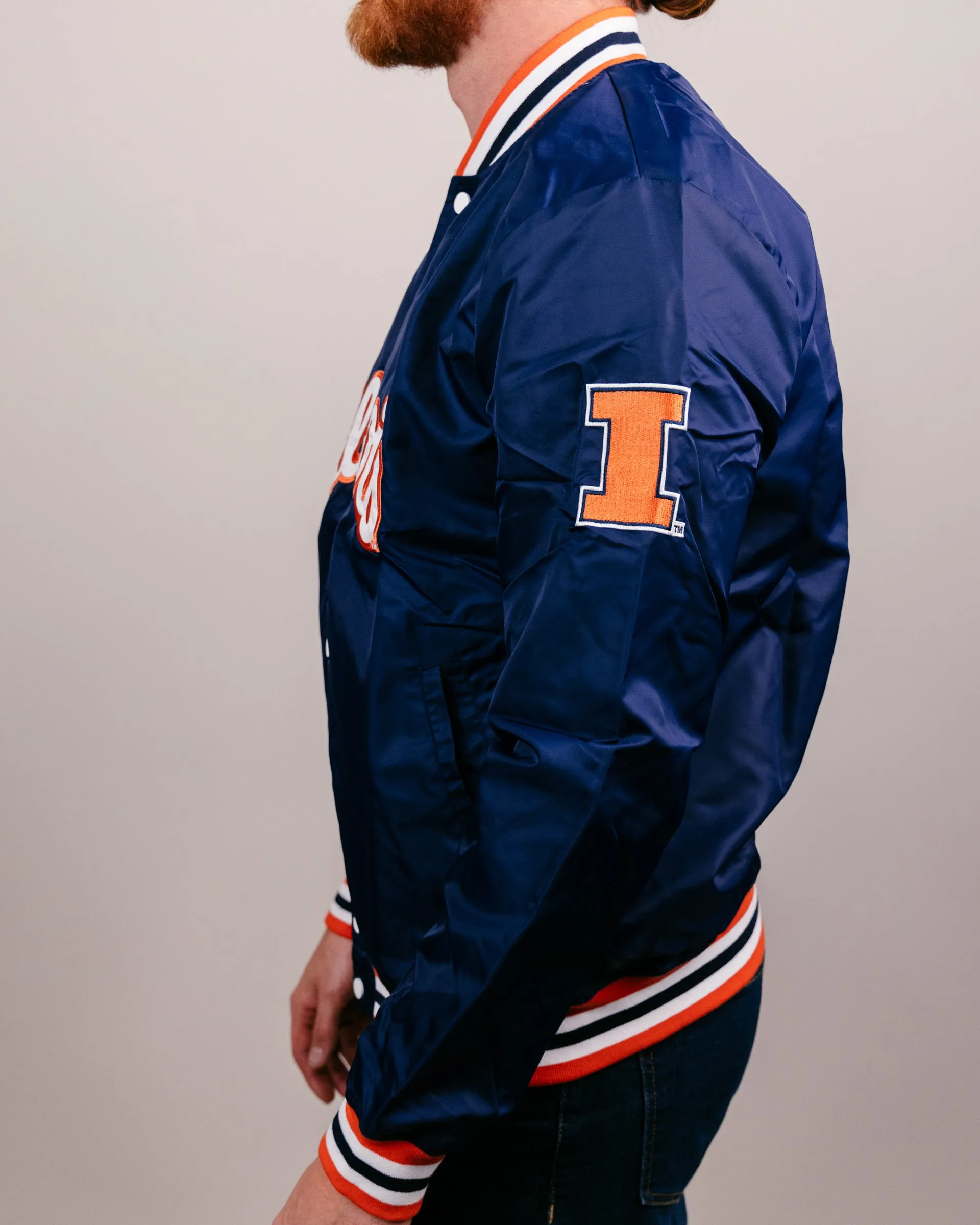 University Illinois Script Navy Blue Varsity Jacket