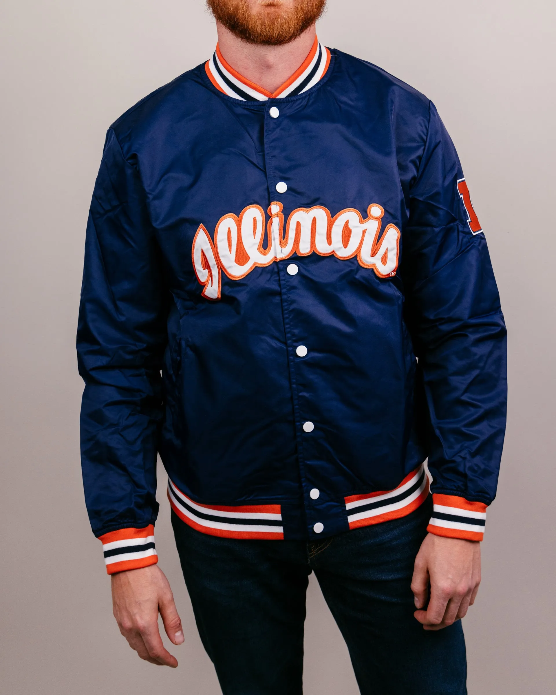 University Illinois Script Navy Blue Varsity Jacket