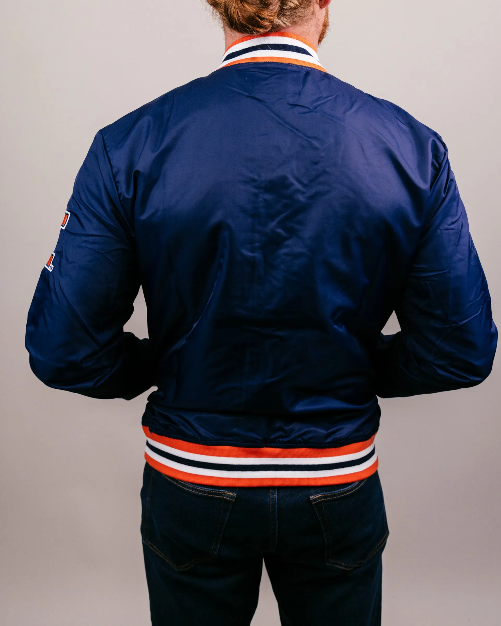 University Illinois Script Navy Blue Varsity Jacket