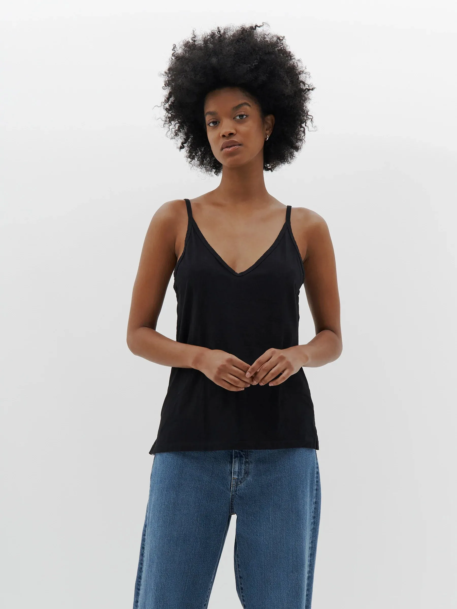 V NECK JERSEY CAMISOLE - BLACK